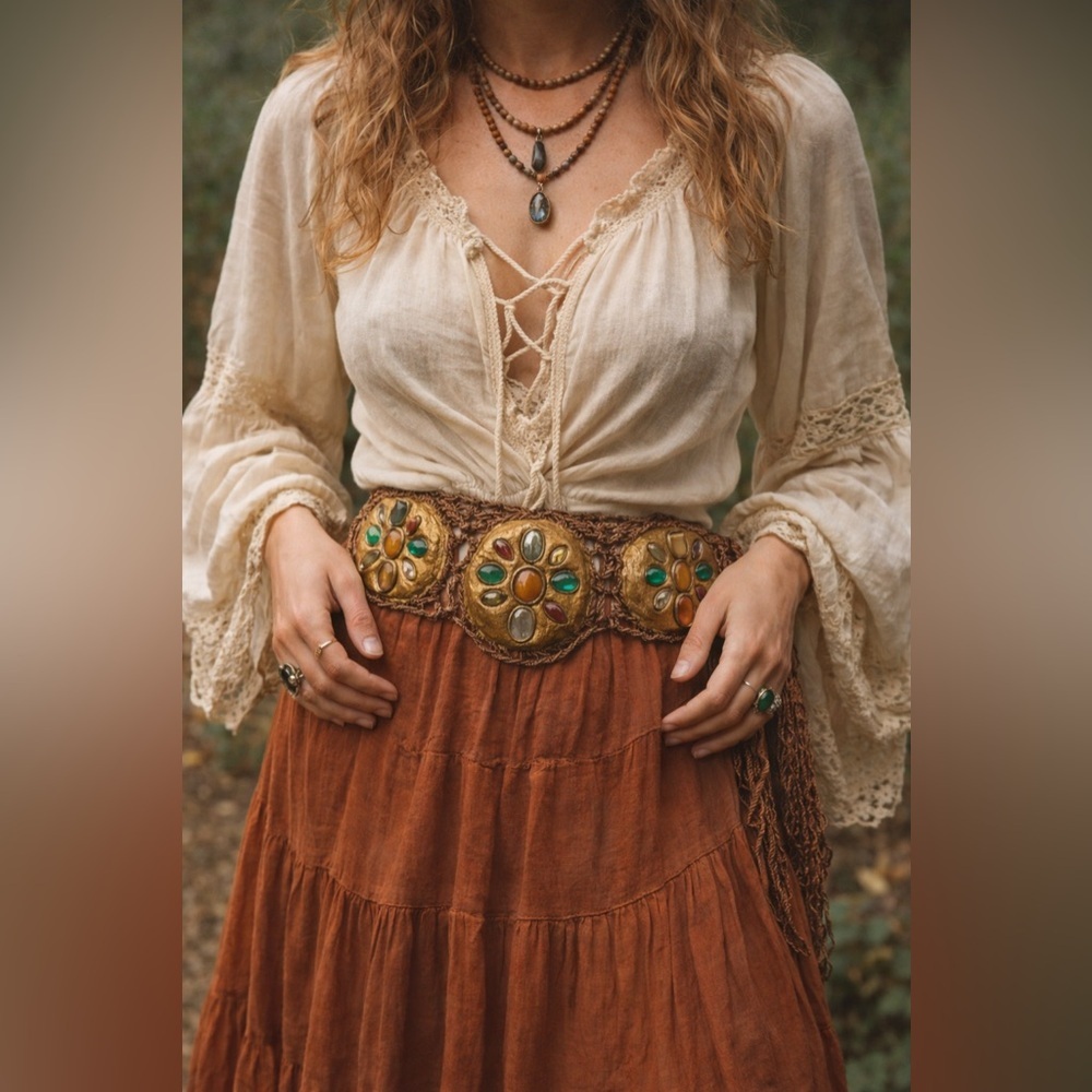 Unique Handmade Woven Bohemian Hippie Festival Belt, 1970s-1980s Era